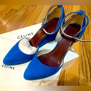 Celine Suede Closed Wedge Pumps- Blue